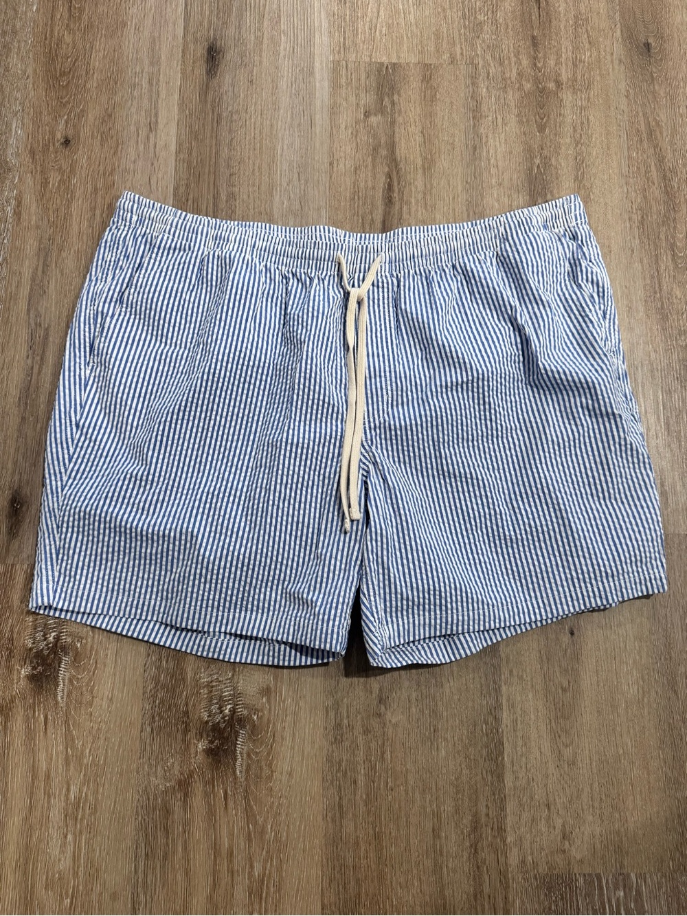 Lands End XXL Blue and White Seersucker Drawstring Shorts Nautical